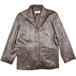 Vintage Jones New York Leather Jacket Women L Brown Snakeskin Mob Wife Goth